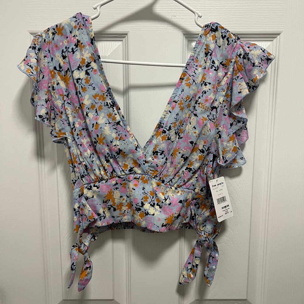 Free People Sky Combo Tank Top Blue floral